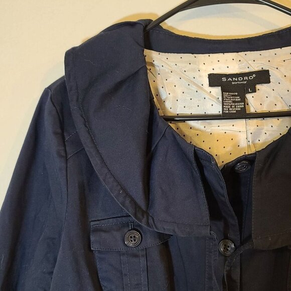 Sandro Sportswear 3/4 Sleeve Cinch Waist Cowl Neckline Cropped Jacket Navy Large - Picture 5 of 9